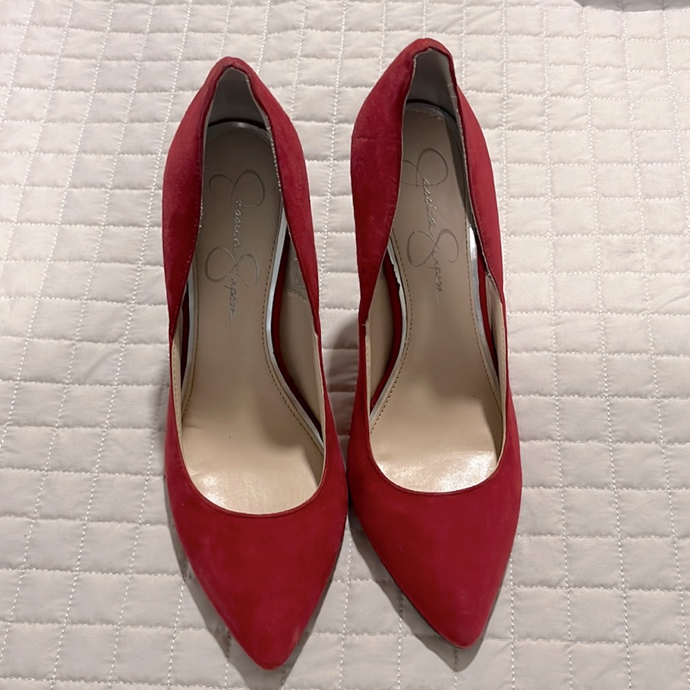 Jessica Simpson velvet red heels